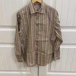 Thomas Pink Men's Brown Striped Button Down Shirt